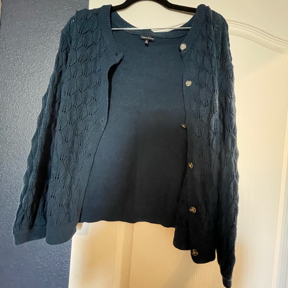 Chic Dark Teal/Navy Button-Up Cardigan